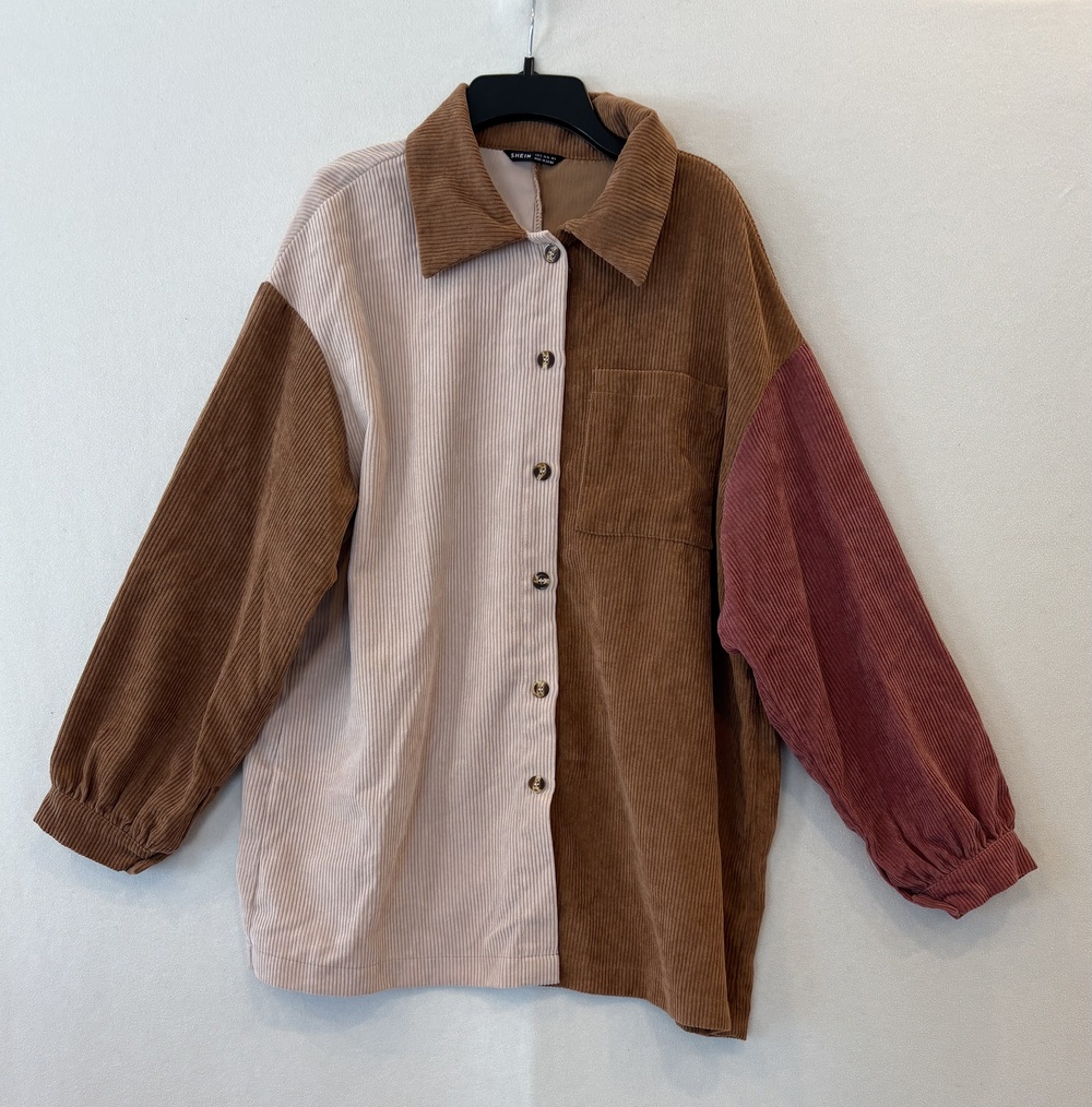 SHEIN Shirt Womens Small Multicolor Colorblock Corduroy Button Up Oversized Top